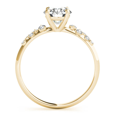 Yellow gold Round Cut Diamond Cluster Side Stone Solitaire Ring with Prong Setting
