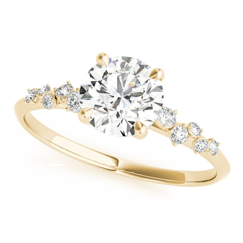 Yellow gold Round Cut Diamond Cluster Side Stone Solitaire Ring with Prong Setting