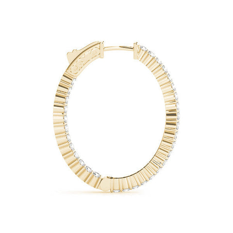 Yellow gold Round Cut Diamond Hoop Earrings with Channel Setting and Four-Prong Setting