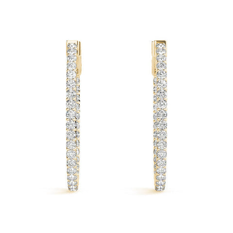 Yellow gold Round Cut Diamond Hoop Earrings with Channel Setting and Four-Prong Setting