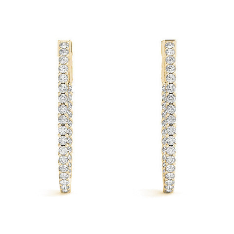 Yellow gold Round Cut Diamond Inside-Out Hoop Earrings in White Gold with Prong Setting