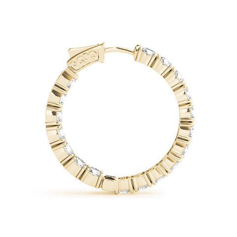 Yellow gold Round Cut Diamond Inside-Out Hoop Earrings with Shared Prong Setting