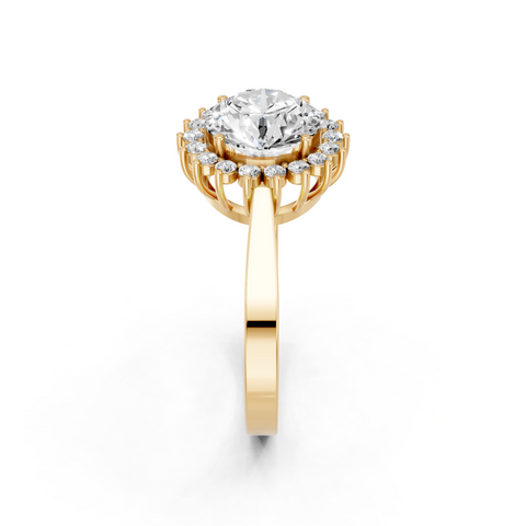 Yellow gold Round Cut Diamond Pavé Band Solitaire Ring with Four-Prong Setting