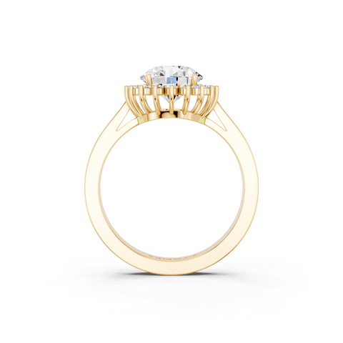 Yellow gold Round Cut Diamond Pavé Band Solitaire Ring with Four-Prong Setting