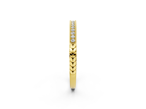 Yellow gold Round Cut Diamond Pavé Set Milgrain Edge Eternity Band