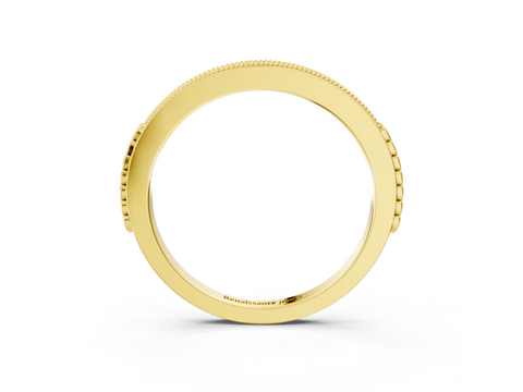 Yellow gold Round Cut Diamond Pavé Set Milgrain Edge Eternity Band