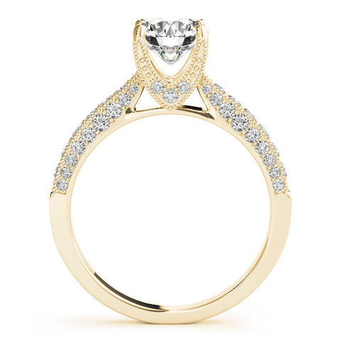 Yellow gold Round Cut Diamond Pave Band with Four-Prong Setting