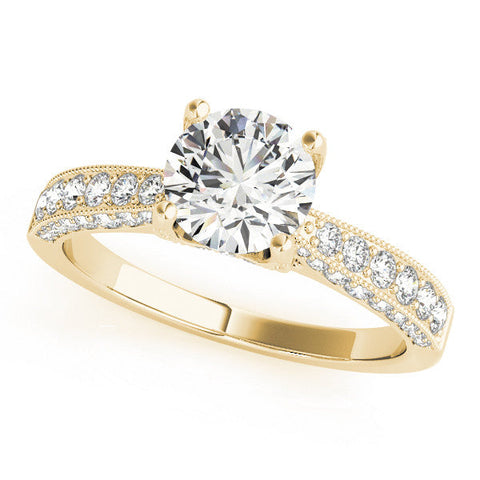 Yellow gold Round Cut Diamond Pave Band with Four-Prong Setting