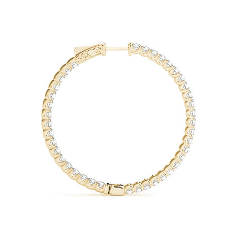 Yellow gold Round Cut Diamond Pave Hoop Earrings with Shared Prong Setting