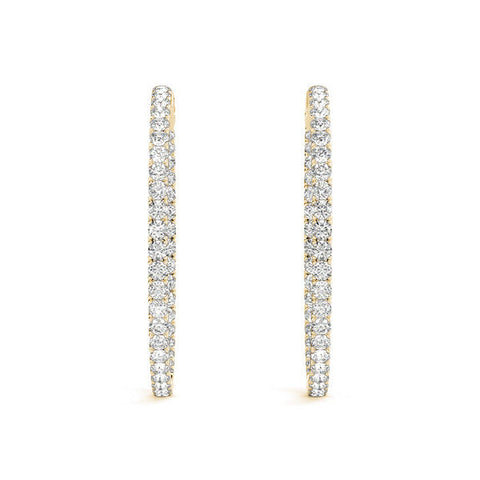 Yellow gold Round Cut Diamond Pave Hoop Earrings with Shared Prong Setting