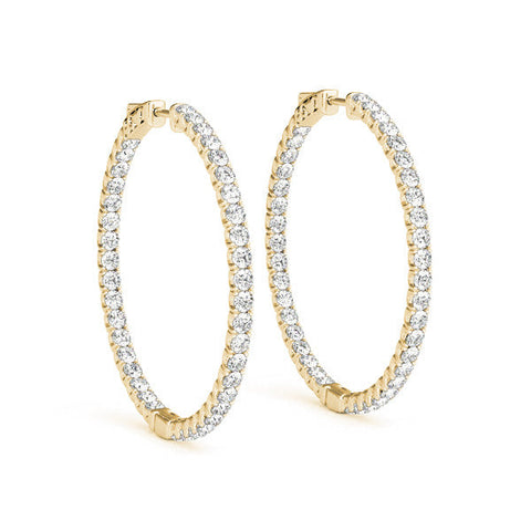 Yellow gold Round Cut Diamond Pave Hoop Earrings with Shared Prong Setting