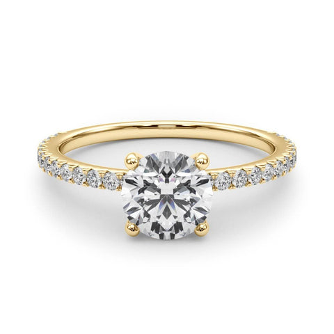 Yellow gold Round Cut Diamond Solitaire Pavé Band with Four-Prong Setting