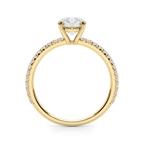 Yellow gold Round Cut Diamond Solitaire Pavé Band with Four-Prong Setting