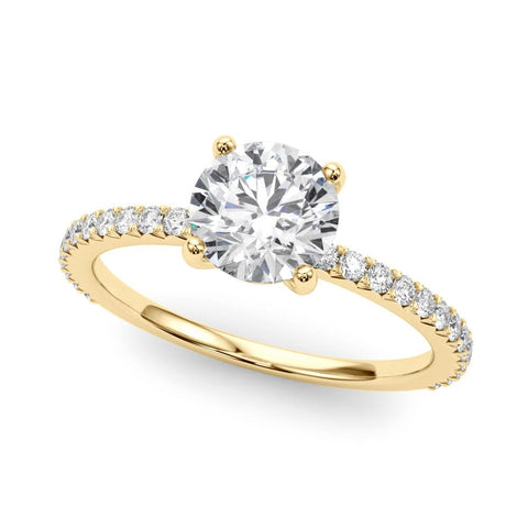 Yellow gold Round Cut Diamond Solitaire Pavé Band with Four-Prong Setting