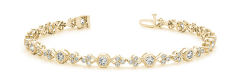Yellow gold Round Cut Diamond Tennis Bracelet with Bezel Setting and Milgrain Band