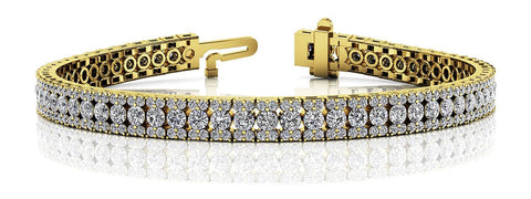 Yellow gold Round Cut Diamond Tennis Bracelet with Double Row Prong Setting