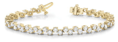 Yellow gold Round Cut Diamond Tennis Bracelet with Prong Setting and Link Band