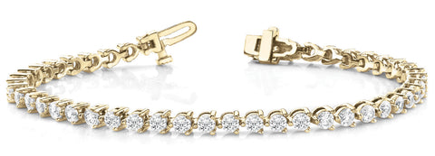 Yellow gold Round Cut Diamond Tennis Bracelet with Prong Setting