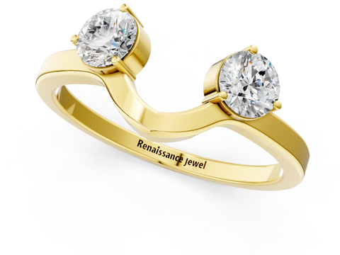 Yellow gold Round Cut Dual Diamond Open Band with Prong Setting