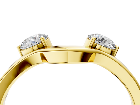 Yellow gold Round Cut Dual Diamond Open Band with Prong Setting