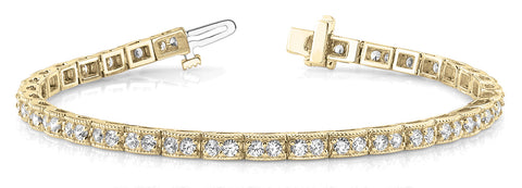 Yellow gold Round Cut Milgrain Tennis Bracelet with Box Setting