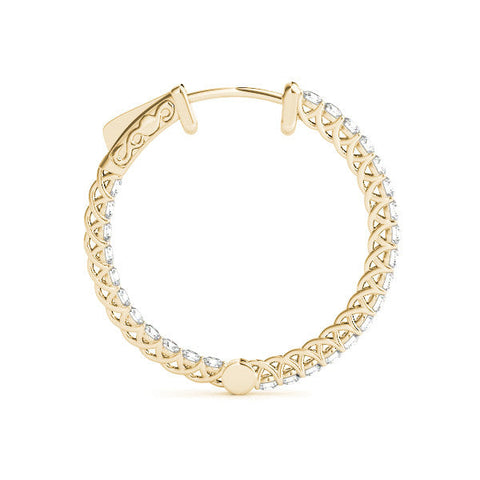 Yellow gold Round Cut Pavé Diamond Hoop Earrings with Four-Prong Setting