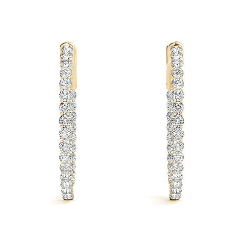 Yellow gold Round Cut Pavé Diamond Hoop Earrings with Four-Prong Setting