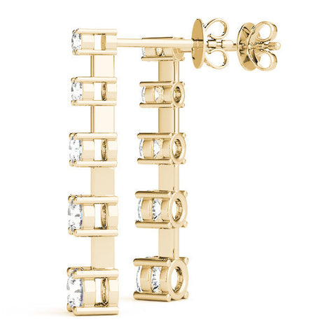 Yellow gold Round Cut Prong Set Diamond Drop Earrings
