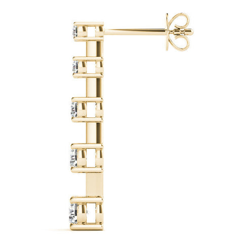 Yellow gold Round Cut Prong Set Diamond Drop Earrings