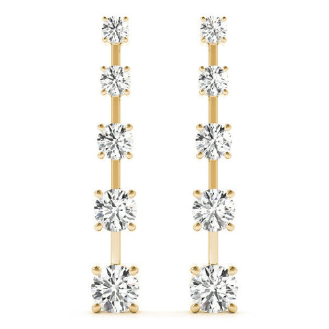 Yellow gold Round Cut Prong Set Diamond Drop Earrings