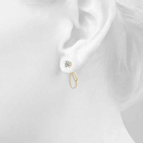 Yellow gold Round Cut Prong Set Diamond Infinity Drop Earrings