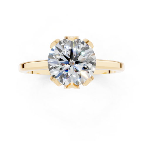 Yellow gold Round Cut Solitaire Diamond Ring with Flower-Prong Setting and Classic Band