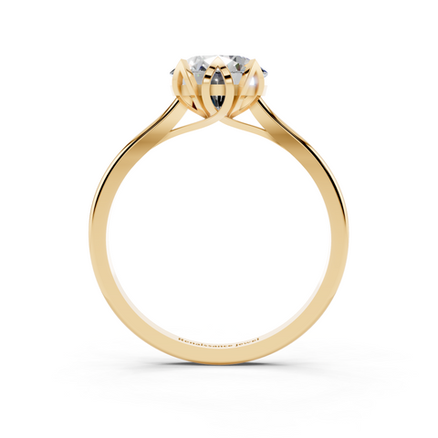Yellow gold Round Cut Solitaire Diamond Ring with Flower-Prong Setting and Classic Band