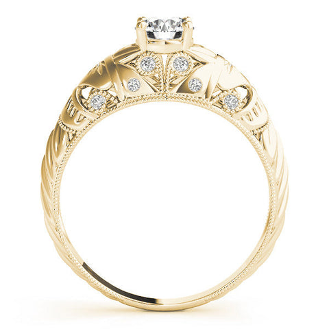 Yellow gold Round Cut Solitaire Floral Filigree Engagement Ring with Bezel Prong Setting