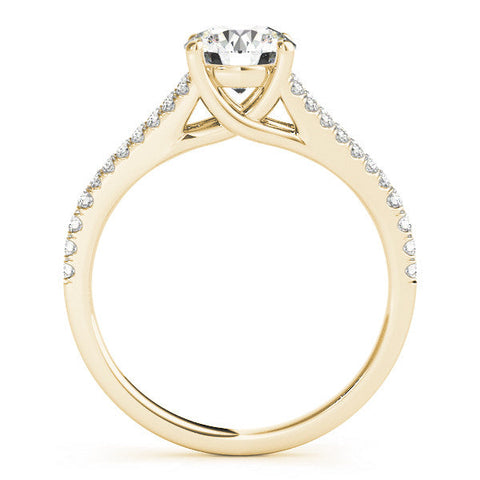 Yellow gold Round Cut Split Shank Pave Diamond Engagement Ring with Four-Prong Setting