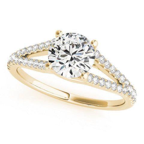 Yellow gold Round Cut Split Shank Pave Diamond Engagement Ring with Four-Prong Setting