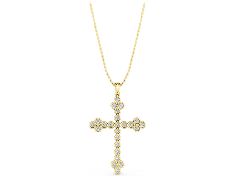 Yellow gold Round Diamond Bezel Set Cross Pendant