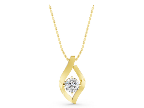 Yellow gold Round Diamond Bezel-Set Leaf Pendant