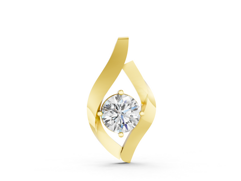 Yellow gold Round Diamond Bezel-Set Leaf Pendant