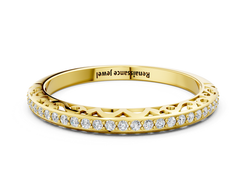 Yellow gold Round Diamond Channel Set Eternity Band with Filigree Detailing