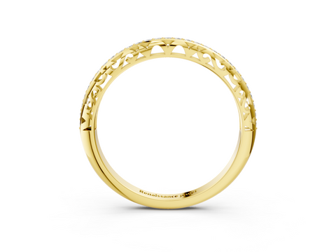Yellow gold Round Diamond Channel Set Eternity Band with Filigree Detailing