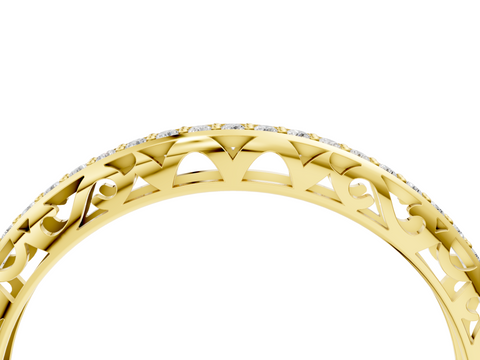 Yellow gold Round Diamond Channel Set Eternity Band with Filigree Detailing