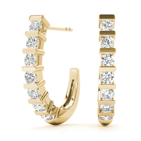 Yellow gold Round Diamond Channel-Set Hoop Earrings with Bar Prong Setting