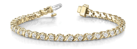 Yellow gold Round Diamond Channel Set Tennis Bracelet with U-Prong Setting