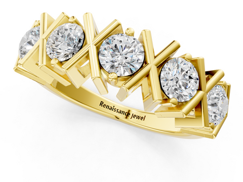 Yellow gold Round Diamond Channel Set X-Prong Band