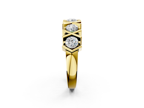Yellow gold Round Diamond Channel Set X-Prong Band