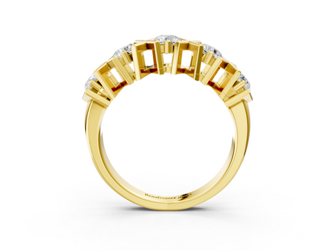 Yellow gold Round Diamond Channel Set X-Prong Band