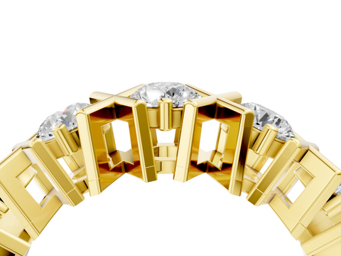 Yellow gold Round Diamond Channel Set X-Prong Band