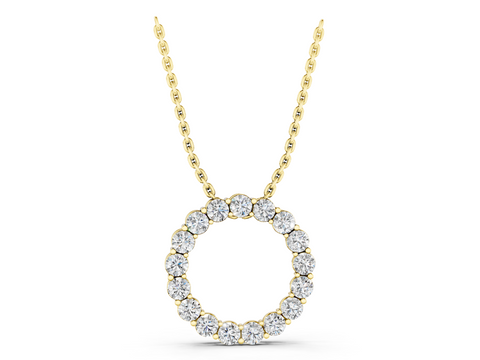 Yellow gold Round Diamond Circle Pendant with Prong Setting