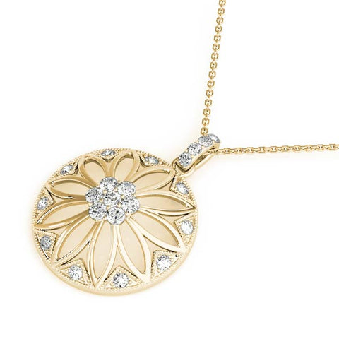 Yellow gold Round Diamond Cluster Flower Pendant